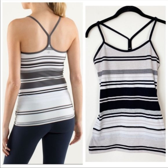 Lululemon Power Y Tank Beigt and black and white strips.  New Size 2 - Picture 1 of 1